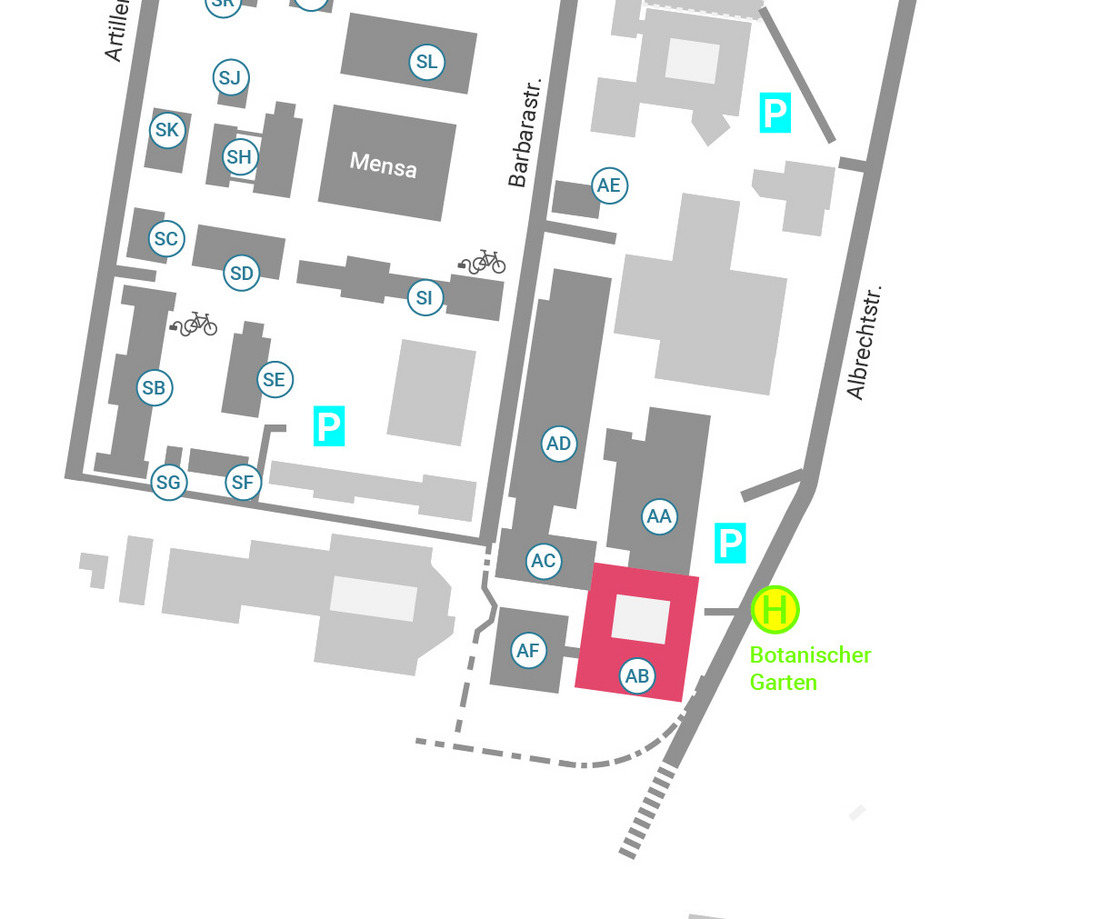 Das Bild zeigt den Lageplan der ŷ_ŷ޹ھ-Ͷע*ֱ Osnabrck am Campus Caprivi und Westerberg
